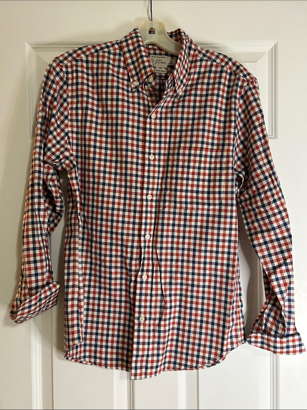 J. Crew Men's Red, Navy & White Check Button-Down Shirt